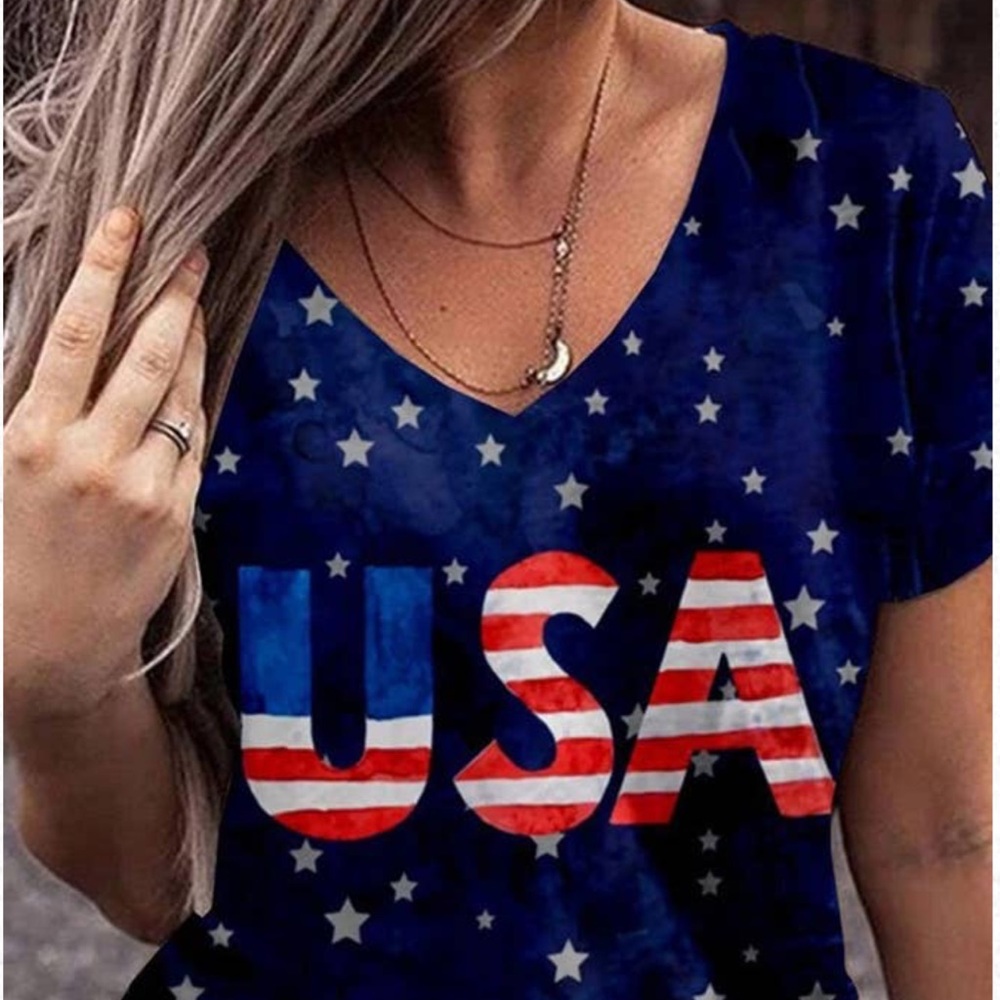 Women's USA Star Print Top - Blue